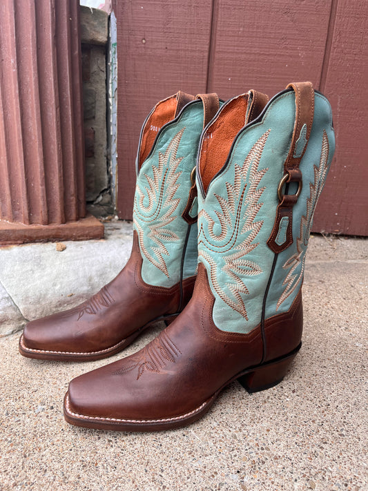 Dan Post Women's Brown & Turquoise Tamra Narrow Square Toe Cowgirl Boots DP4097