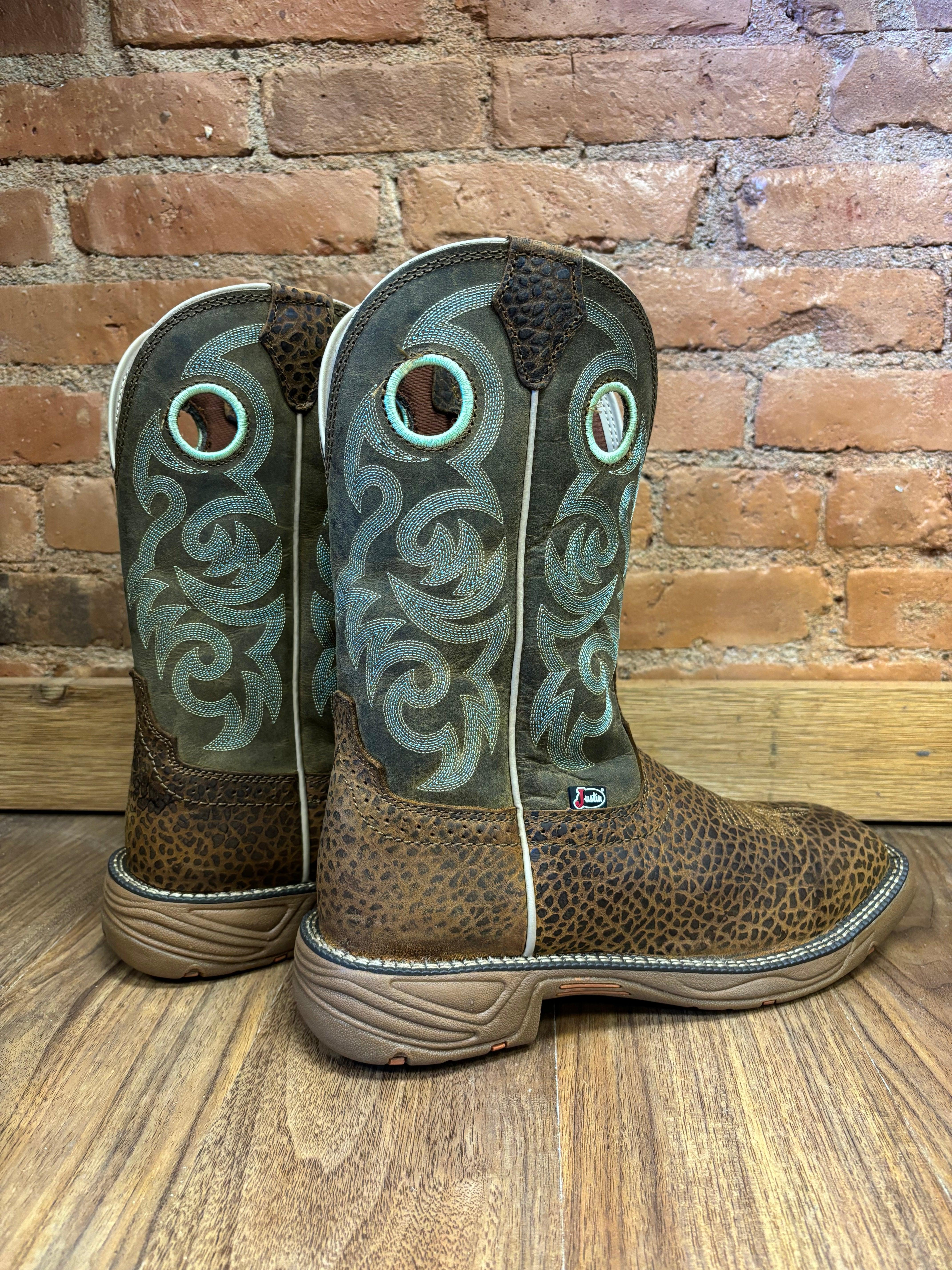 Justin Men's Rush Mocha Brown Water Buffalo Western Work Boot