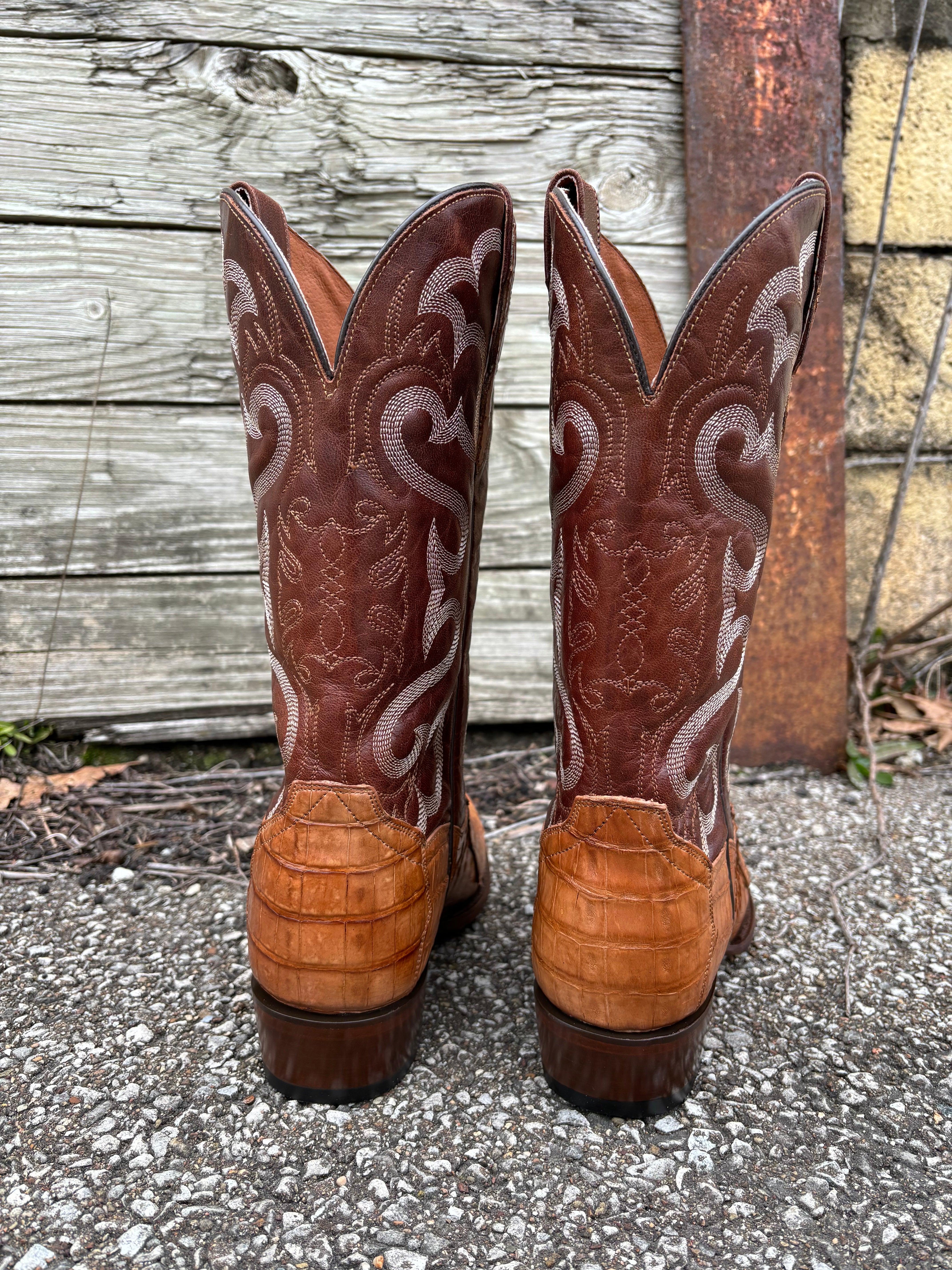 Dan Post Men's Tan Caiman & Mahogany Top Primetime Round Toe