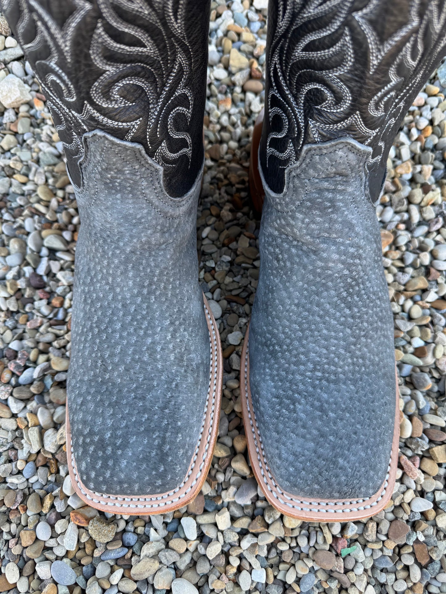 Fenoglio Men’s Grey Carpincho with Black Top Square Toe Cowboy Boot FB09900004