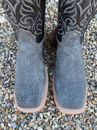 Fenoglio Men’s Grey Carpincho with Black Top Square Toe Cowboy Boot FB09900004