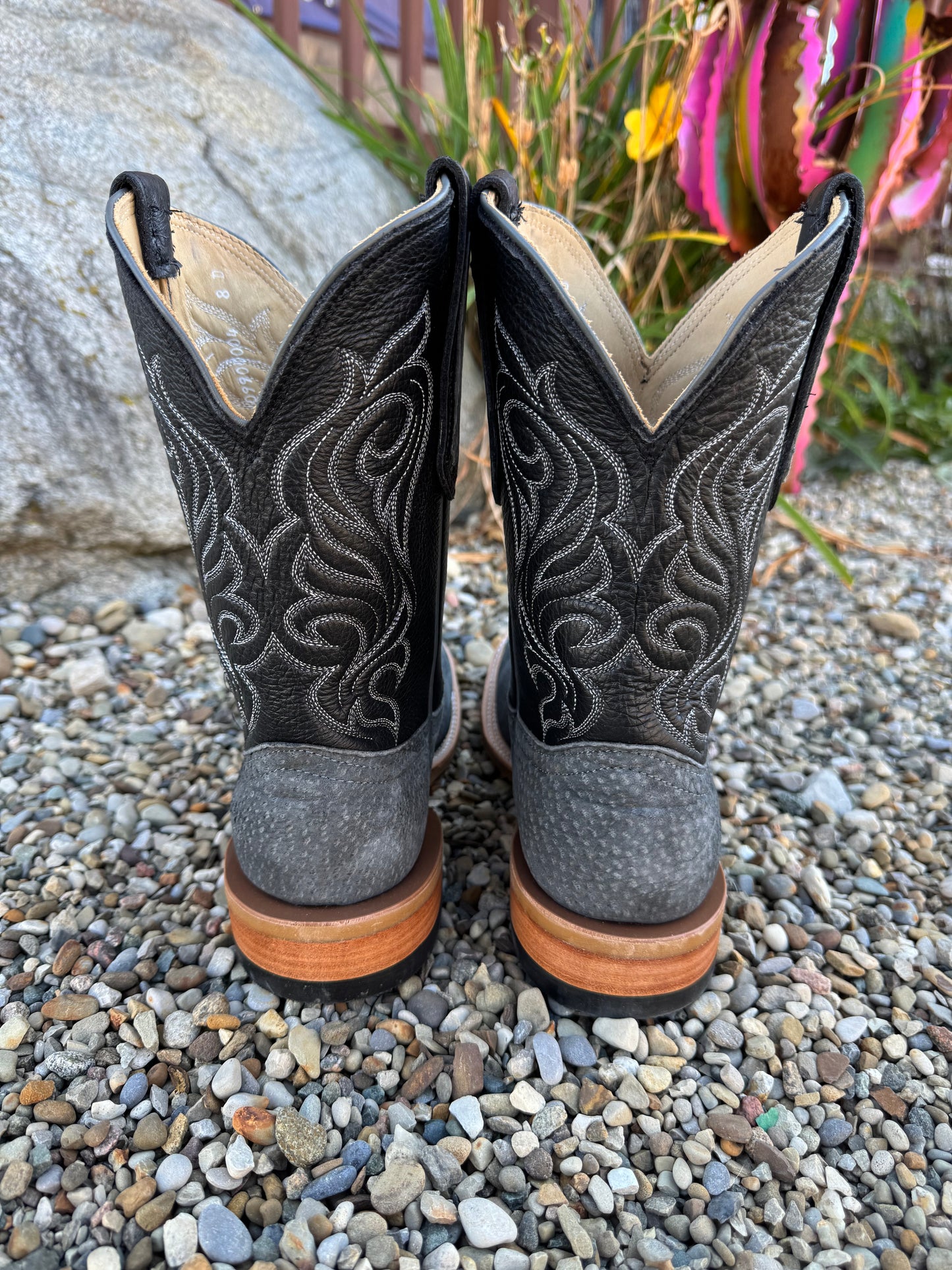 Fenoglio Men’s Grey Carpincho with Black Top Square Toe Cowboy Boot FB09900004