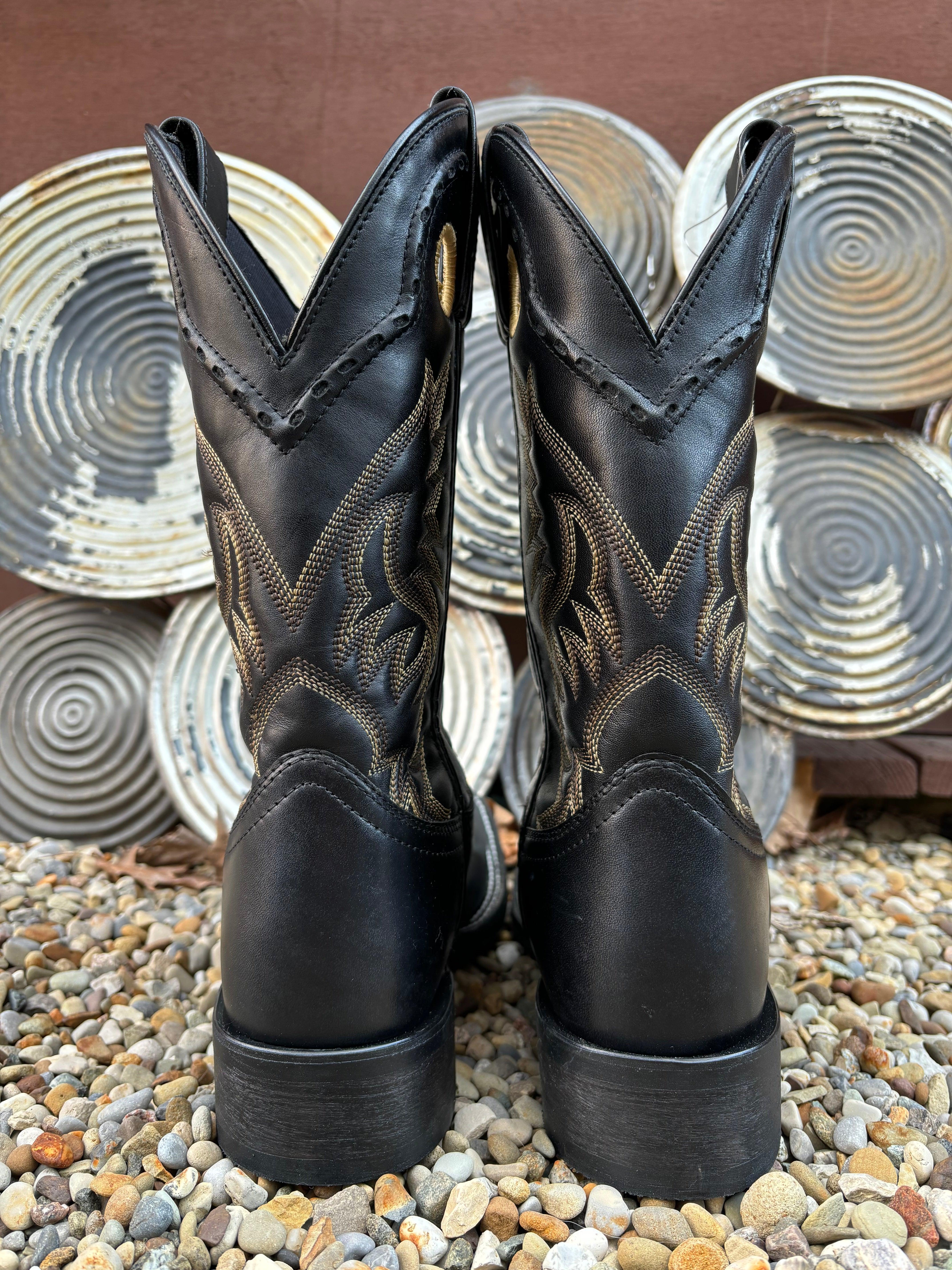 Laredo Men's Kane Black Leather Square Toe Cowboy Boots 7710