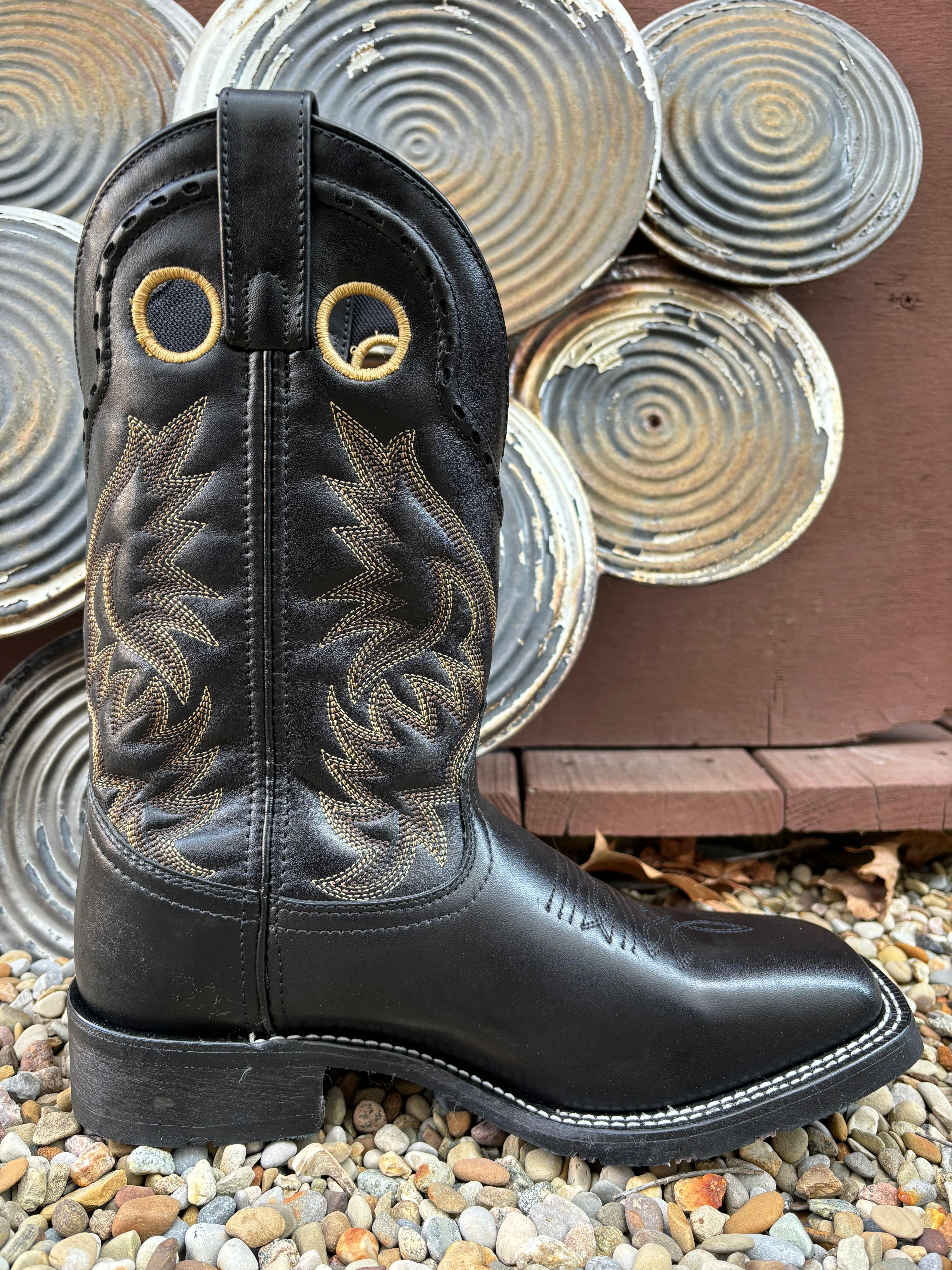 Laredo Men's Kane Black Leather Square Toe Cowboy Boots 7710