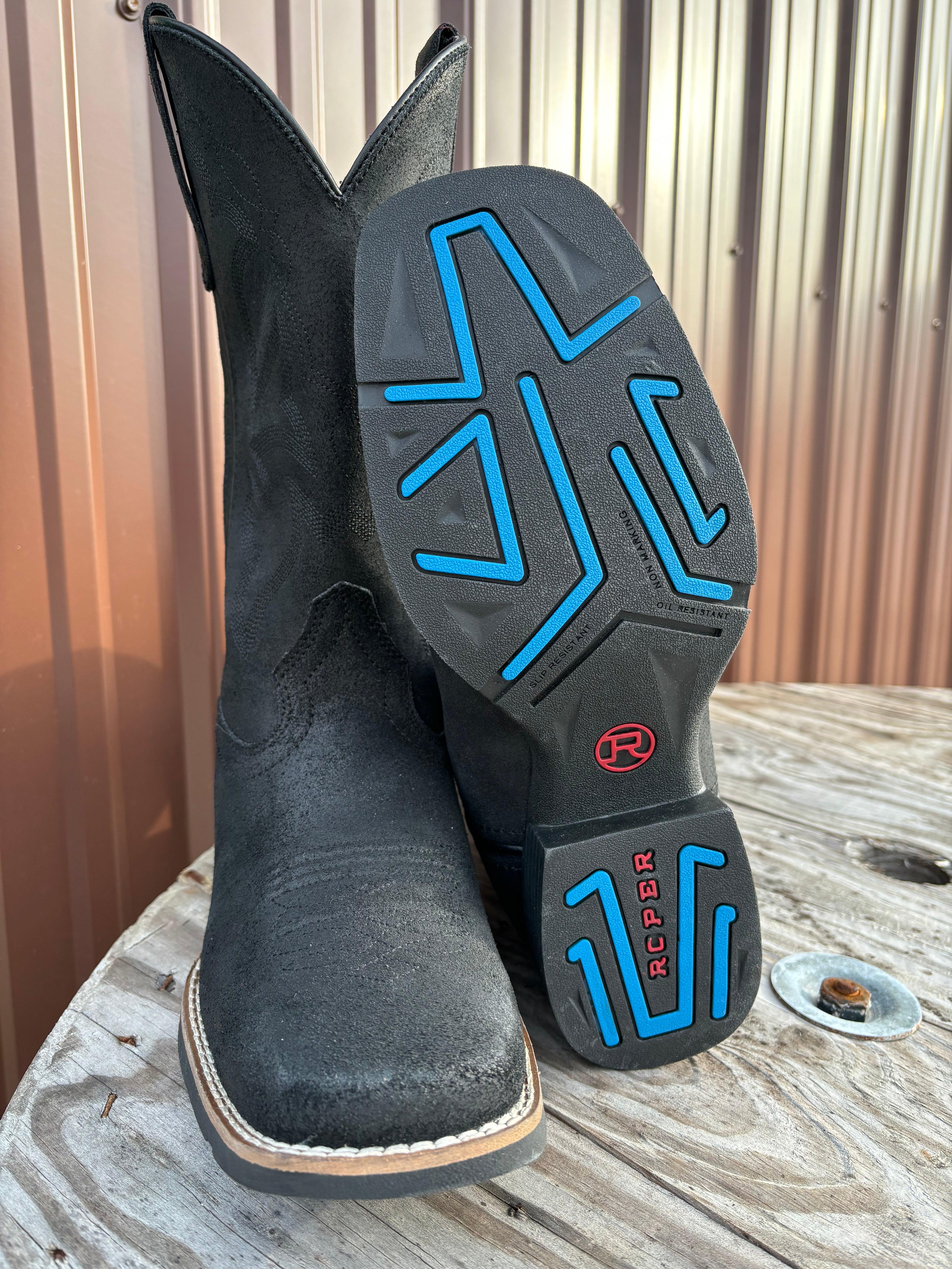 Roper Men's Black Monterey Oiled Suede Leather Cowboy Boots 0904