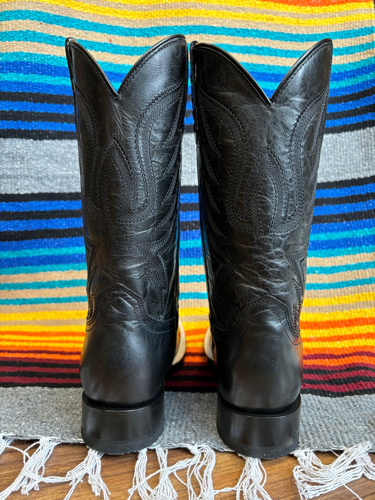 Roper Women's Midnight Black Leather Square Toe Cowgirl Boots 7016-8633
