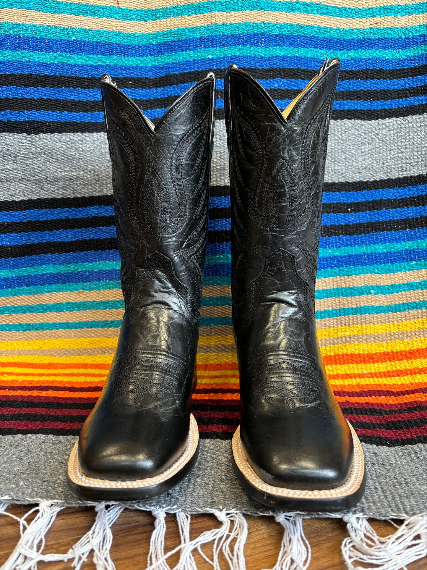 Roper Women's Midnight Black Leather Square Toe Cowgirl Boots 7016-8633