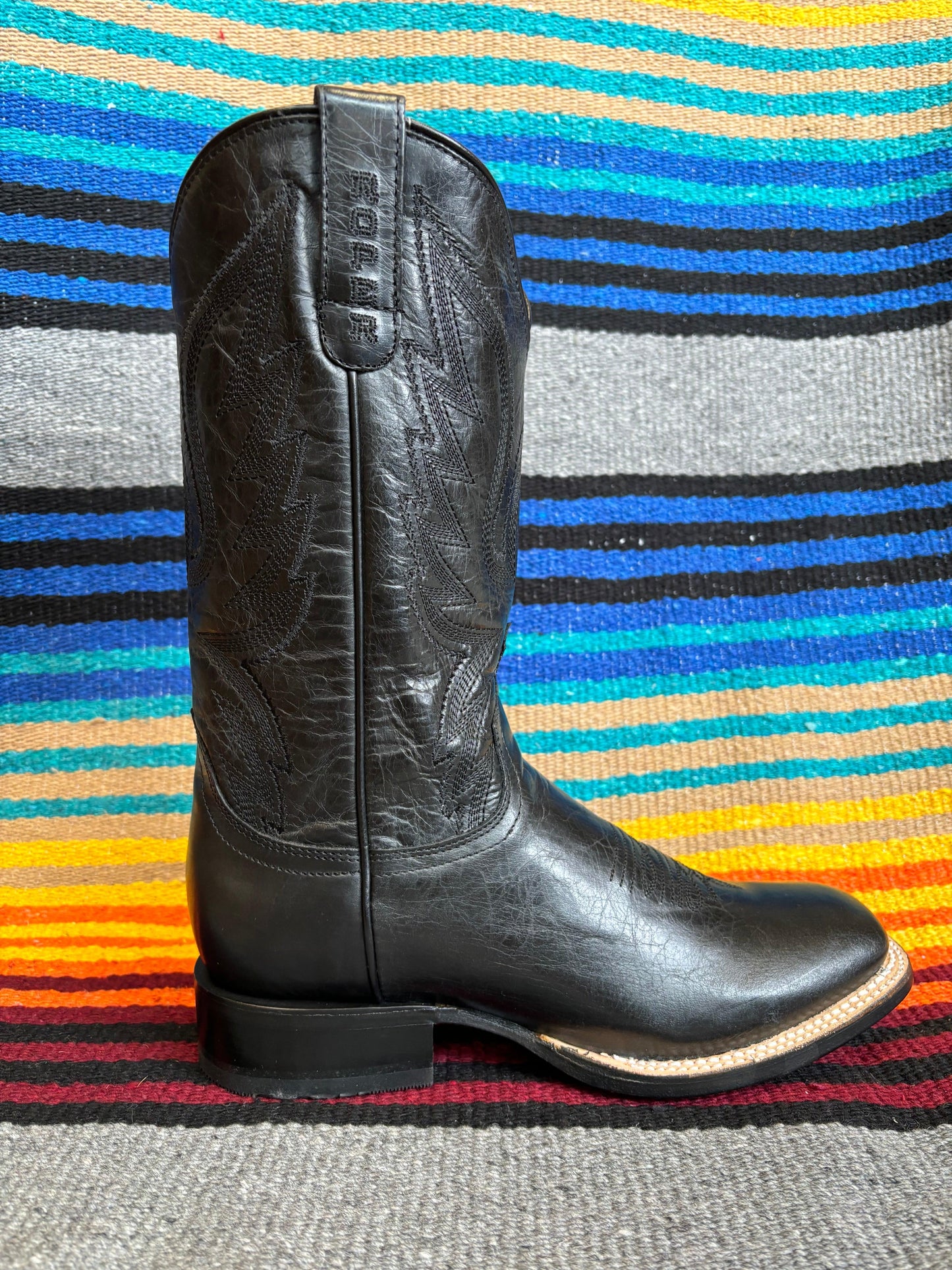 Roper Women's Midnight Black Leather Square Toe Cowgirl Boots 7016-8633