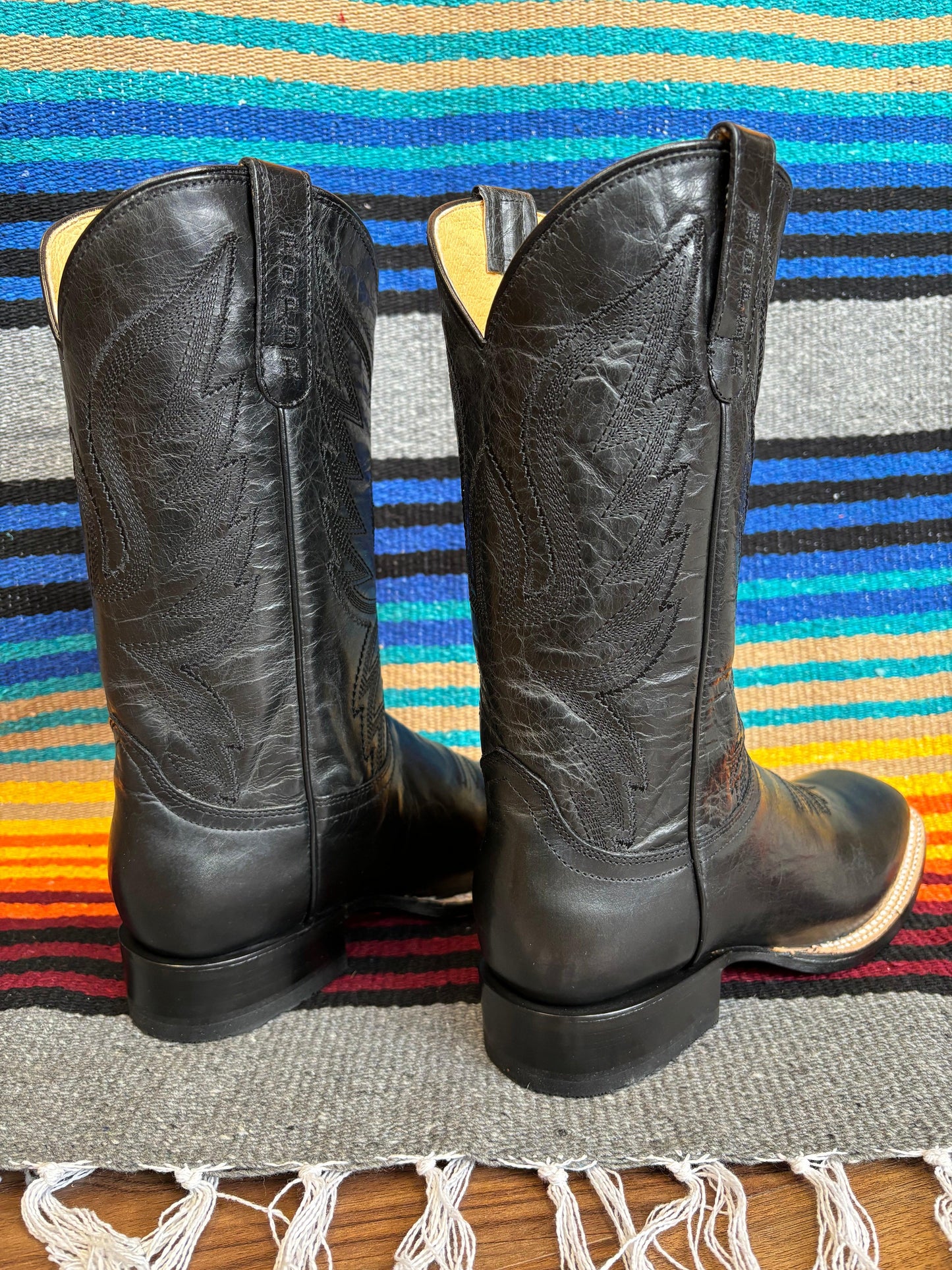 Roper Women's Midnight Black Leather Square Toe Cowgirl Boots 7016-8633