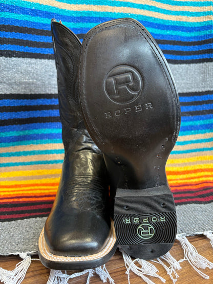 Roper Women's Midnight Black Leather Square Toe Cowgirl Boots 7016-8633-Painted Cowgirl Western Store