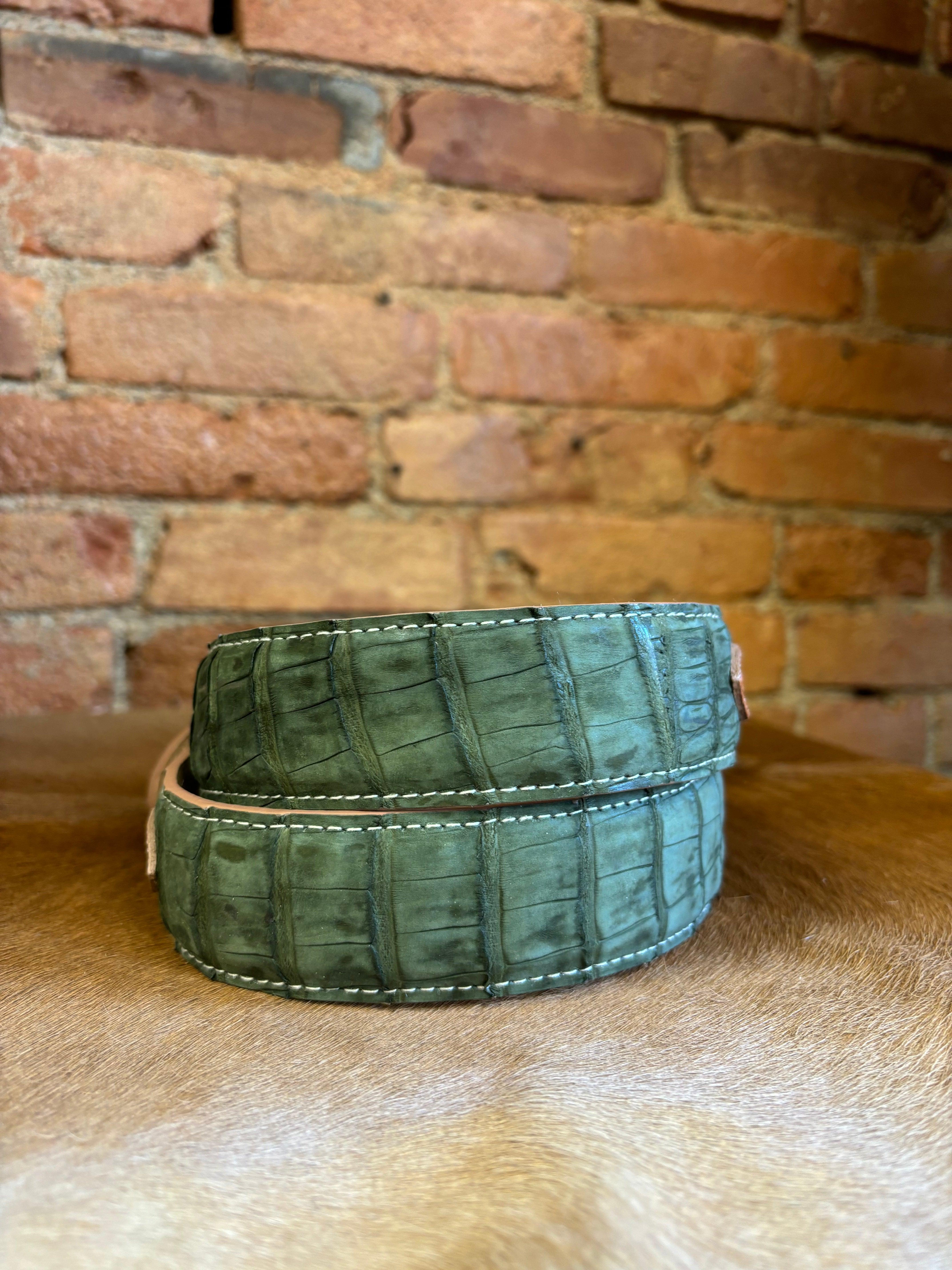R. Watson Olive Nubuck Sueded Caiman with Natural Tanned Billets