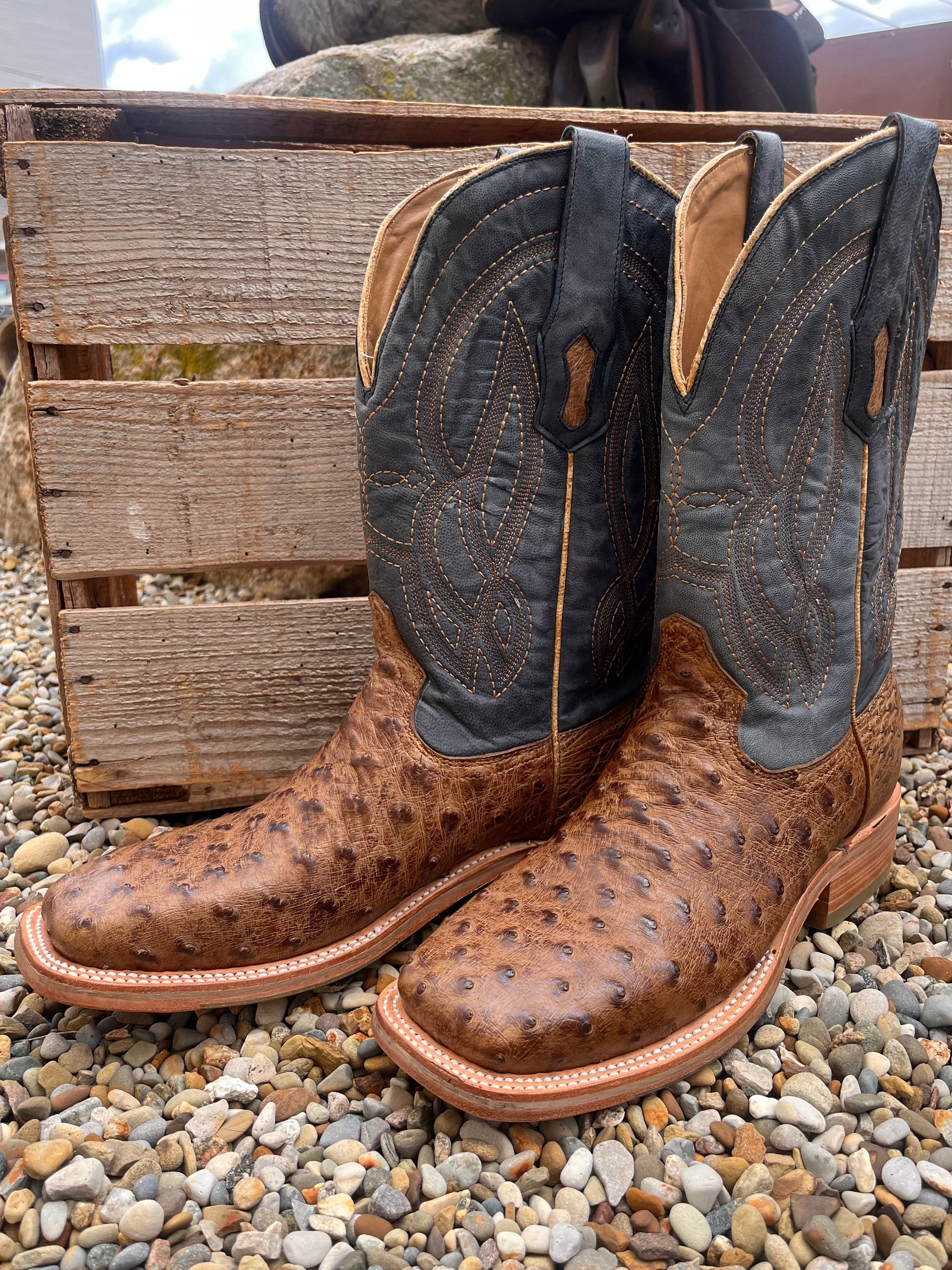 Blue ostrich boots sales