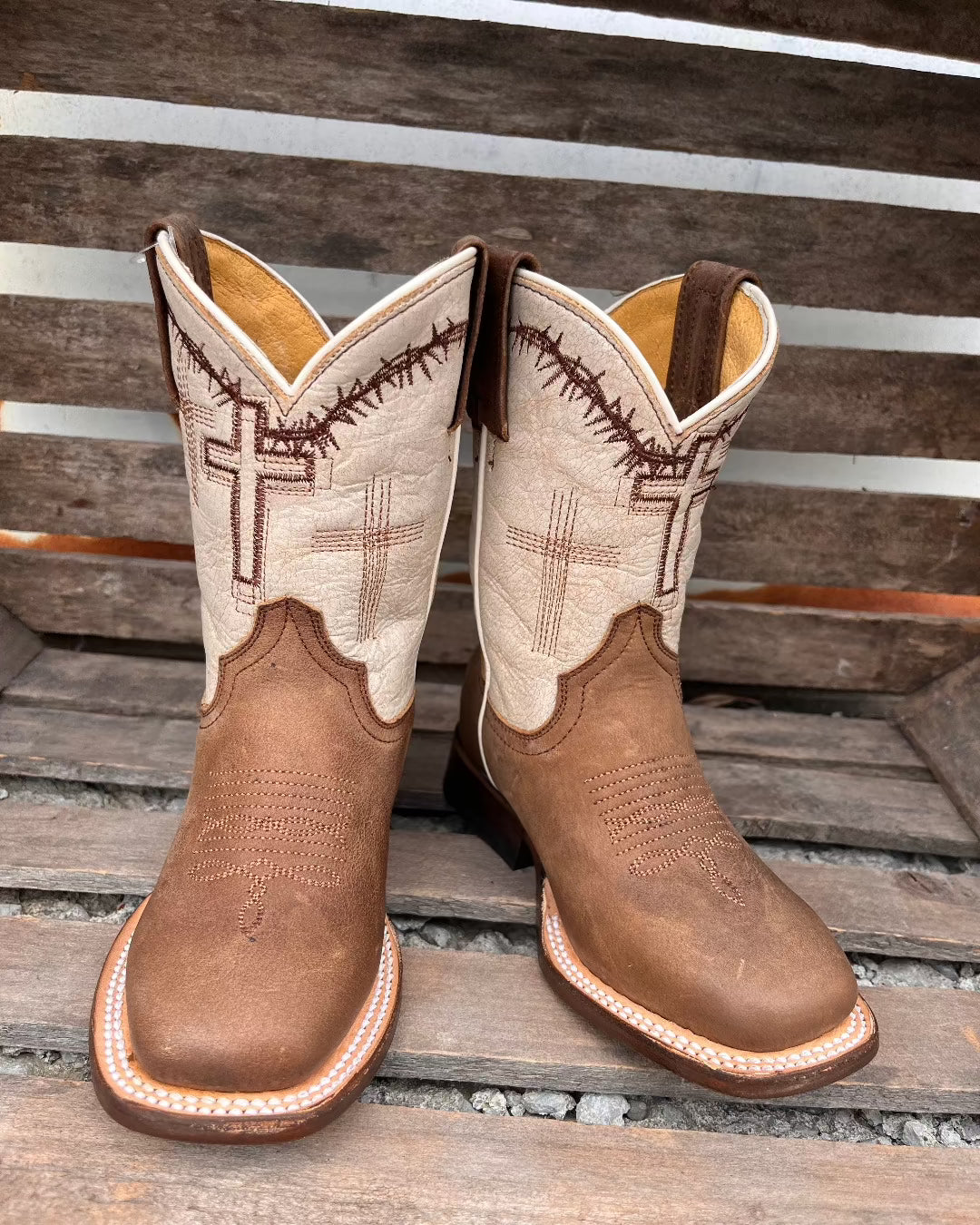 Roper Children Youth Brown Cross Embroidered Cowboy Boots 7022 8495 Painted Cowgirl Western Store