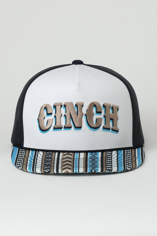 Cinch White & Navy Western Stripe Print Logo Trucker Ball Cap MCC0600615