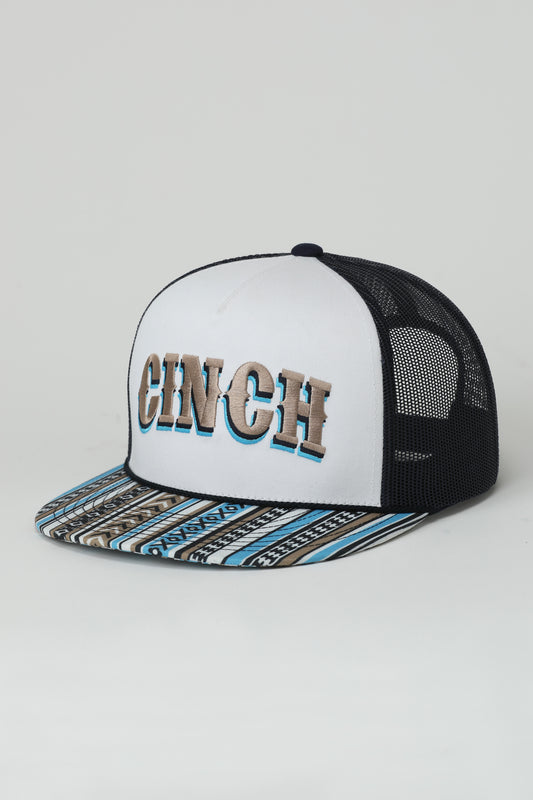 Cinch White & Navy Western Stripe Print Logo Trucker Ball Cap MCC0600615