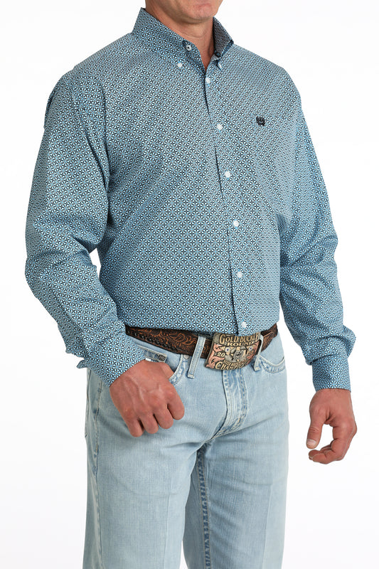 Cinch Men's Royal Blue & Black Geo Print Classic Fit Button Long Sleeve Western Shirt MTW1106084