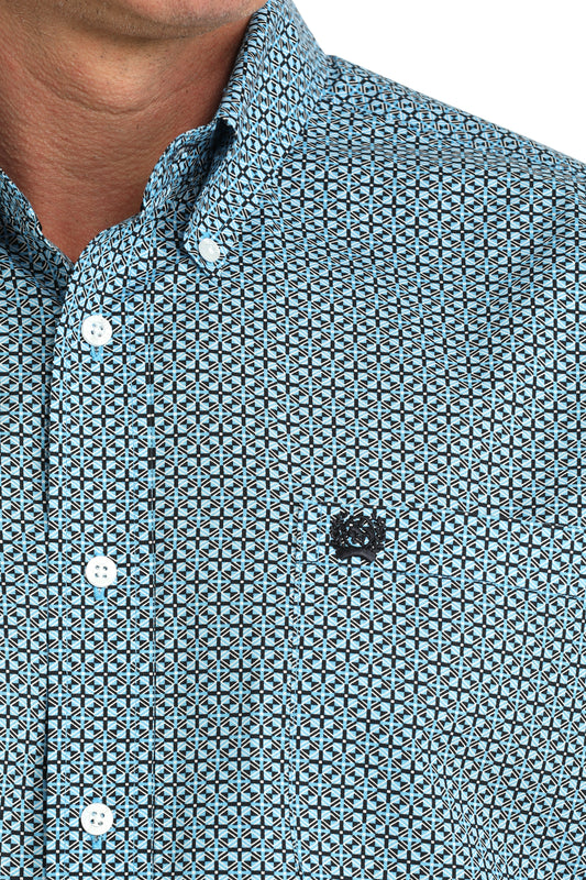 Cinch Men's Royal Blue & Black Geo Print Classic Fit Button Long Sleeve Western Shirt MTW1106084
