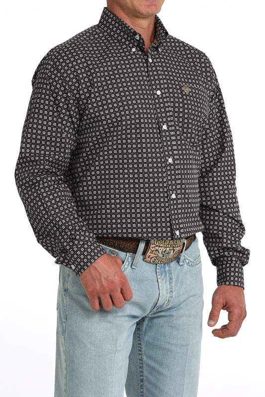 Cinch Men's Dark Navy Geo Print Classic Fit Button Long Sleeve Western Shirt MTW1106091
