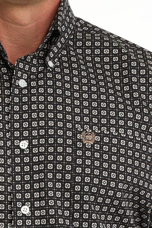 Cinch Men's Dark Navy Geo Print Classic Fit Button Long Sleeve Western Shirt MTW1106091