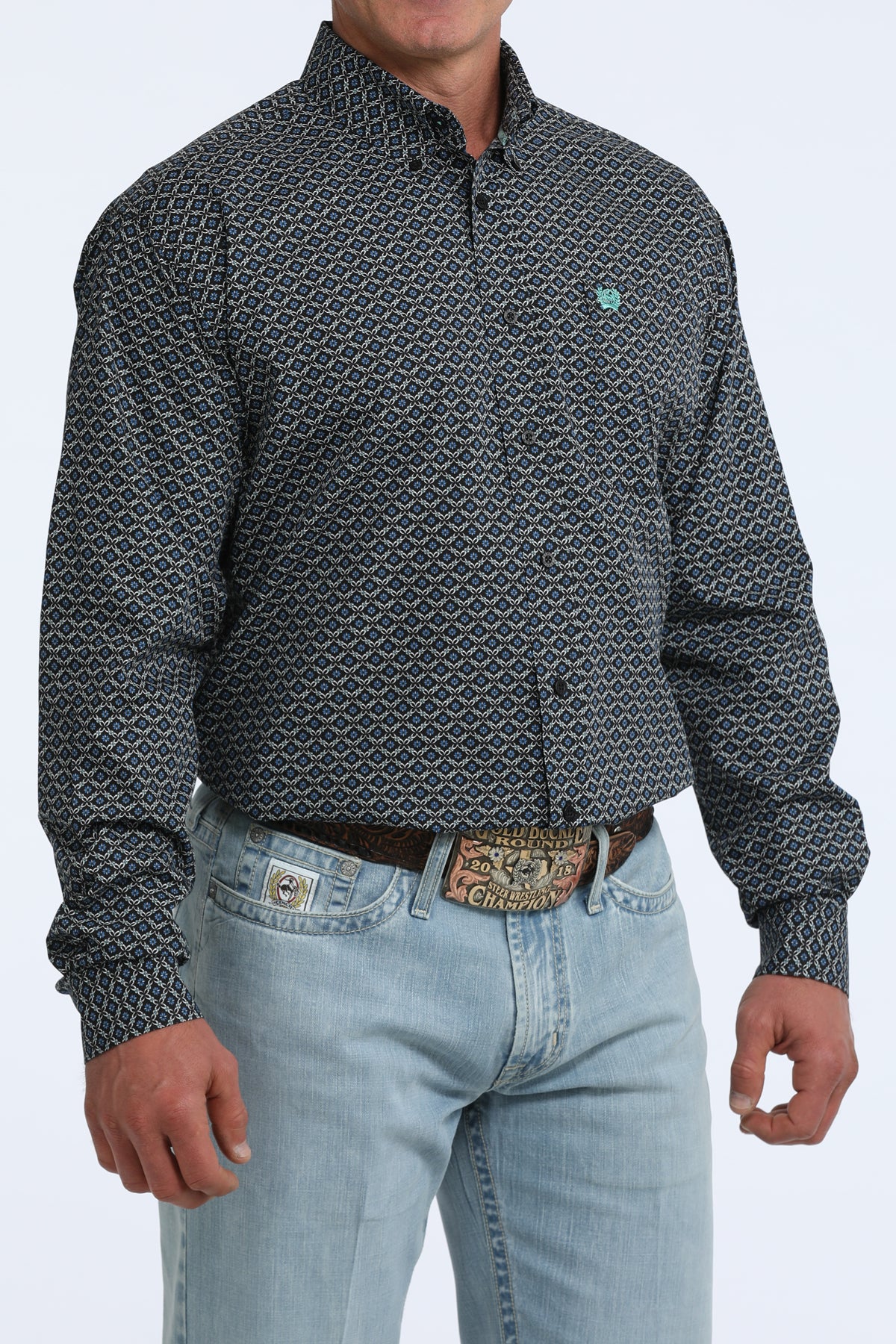 Cinch Men's Black Geo Print Classic Fit Button Long Sleeve Western