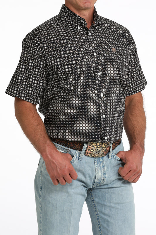 Cinch Men's Dark Navy Geo Print Classic Fit Button Short Sleeve Western Shirt MTW1111519 MTW111519X