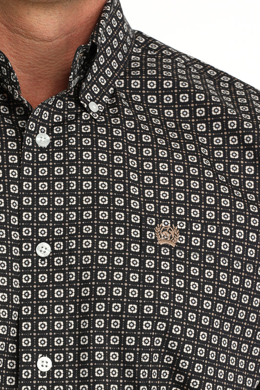 Cinch Men's Dark Navy Geo Print Classic Fit Button Short Sleeve Western Shirt MTW1111519 MTW111519X