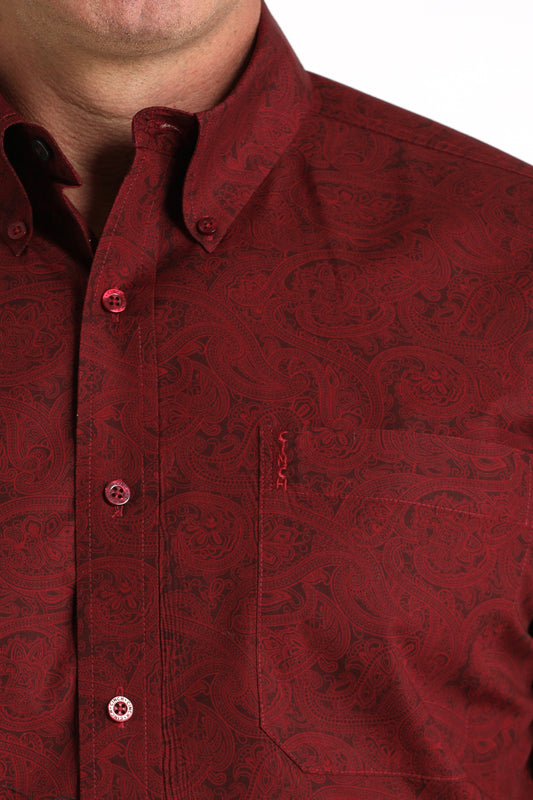 Cinch Men's Burgundy Paisley Print Classic Fit Button Long Sleeve Western Shirt MTW1347149