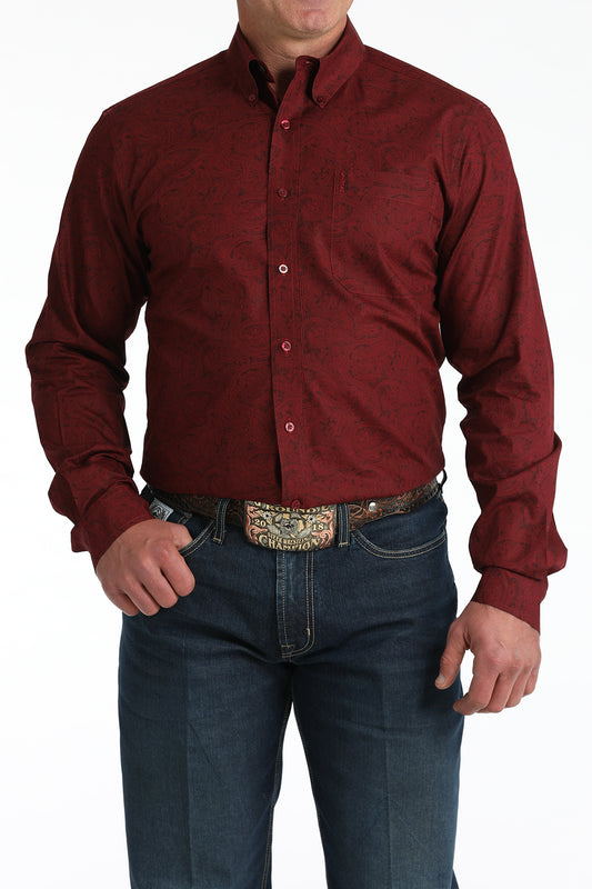 Cinch Men's Burgundy Paisley Print Classic Fit Button Long Sleeve Western Shirt MTW1347149
