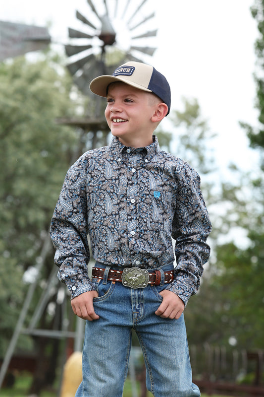 Cinch Boy's Infant/Toddler/Boy's Black Paisley Print Button Long Sleeve Western Shirt MTW7060426 MTW7061416 MTW7062416