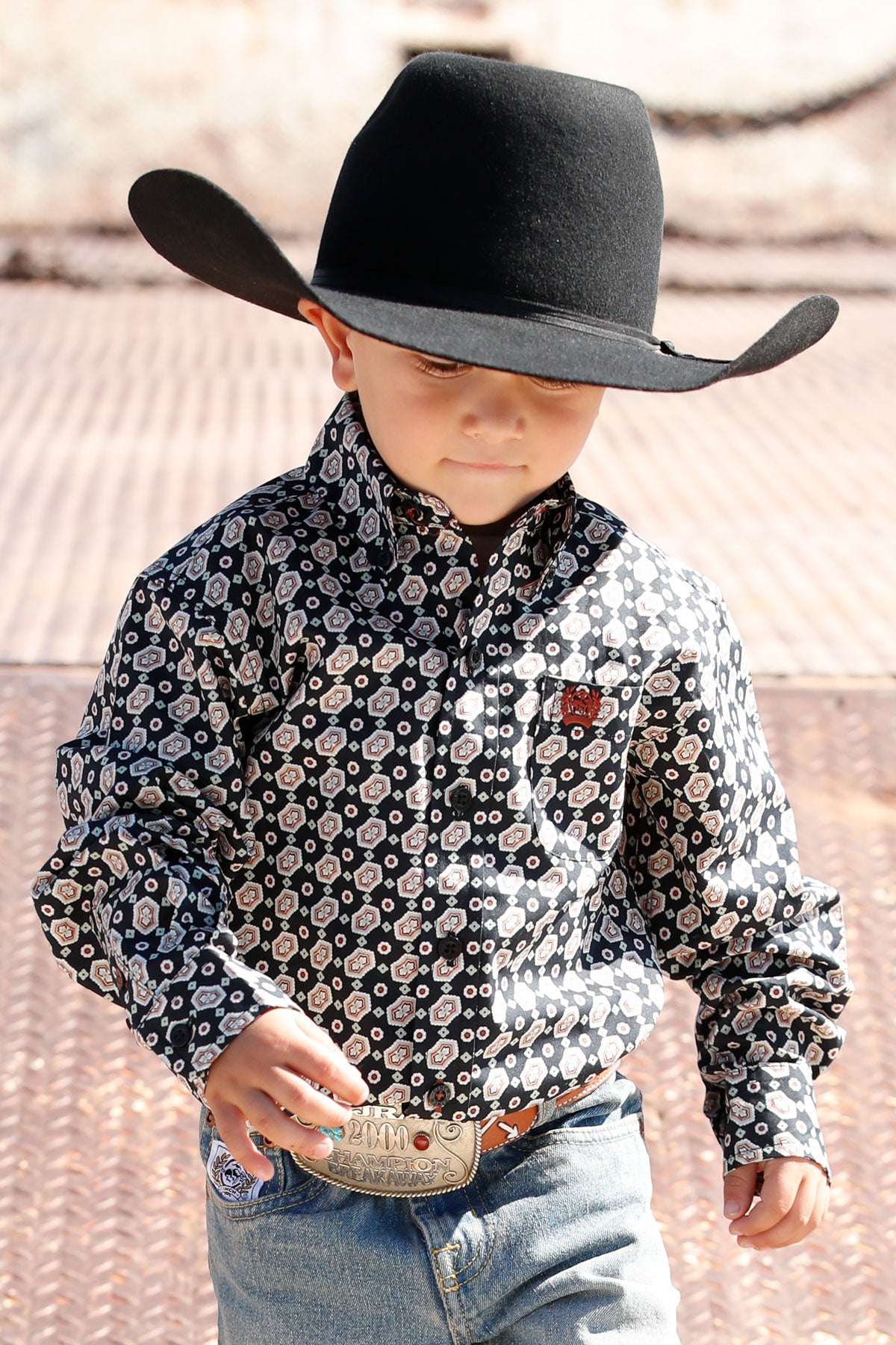 Cinch Boy's Infant/Toddler Black Geo Print Button Long Sleeve