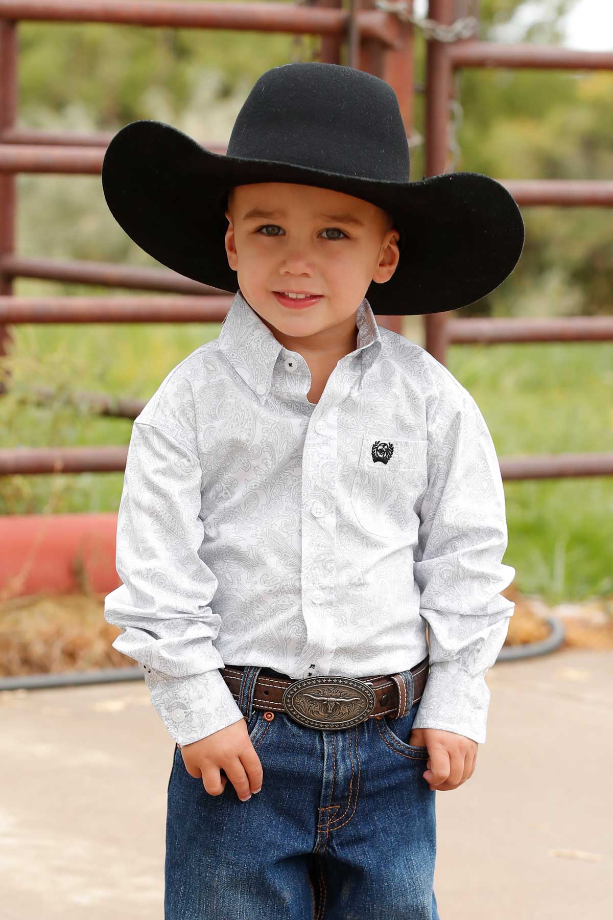 Cinch Boy's Infant/Toddler/Boy's White Paisley Print Button Long