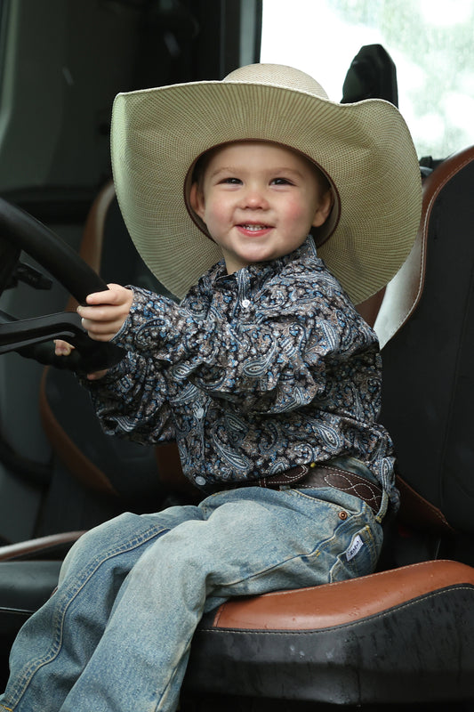 Cinch Boy's Infant/Toddler/Boy's Black Paisley Print Button Long Sleeve Western Shirt MTW7060426 MTW7061416 MTW7062416