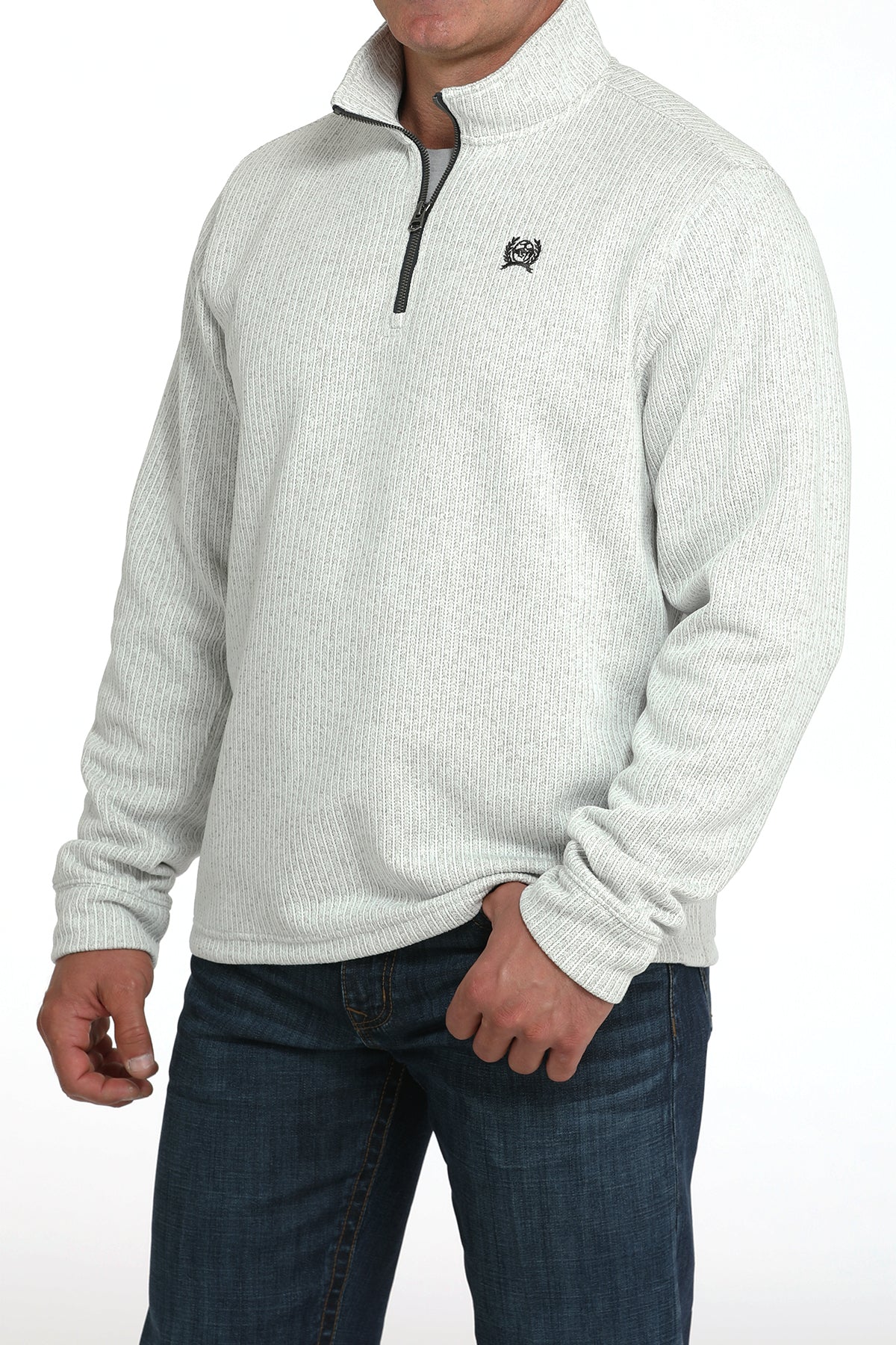 Cinch Men's Light Grey 1/4 Zip Sweater Knit Pullover MWK1080018