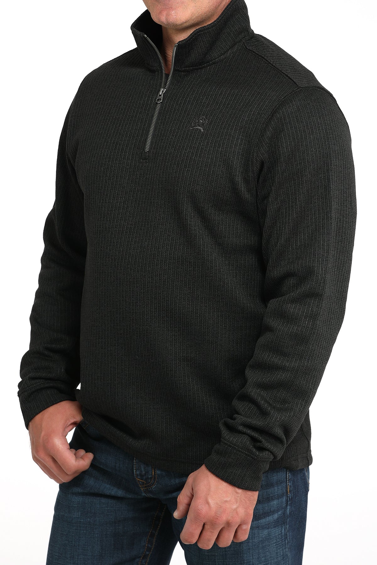 チャックマン Cinch Men's Black 1/4 Zip Sweater Knit Pullover MWK1080019