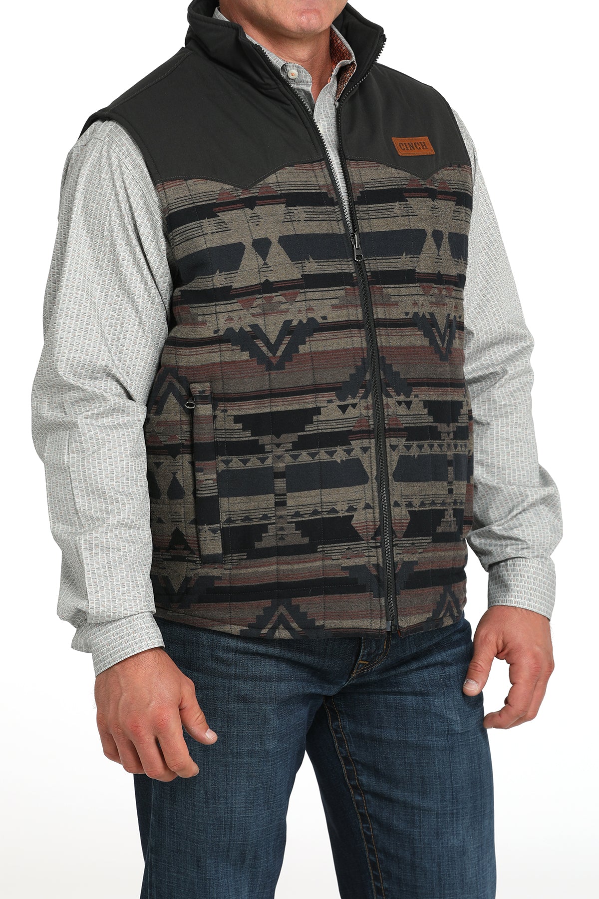 Cinch Men's Rust Brown & Black Aztec Print Reversible Quilted Vest