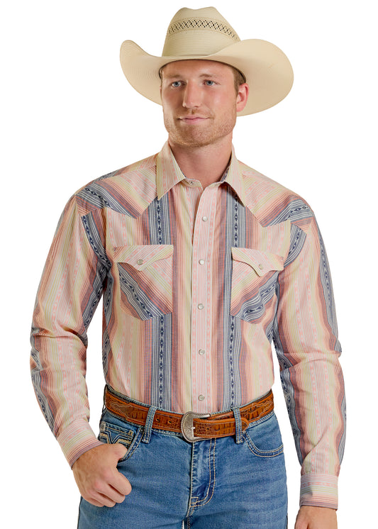Panhandle Slim Men's Navy Multicolor Western Stripe Pearl Snap Long Sleeve Western Shirt PMN2S08909