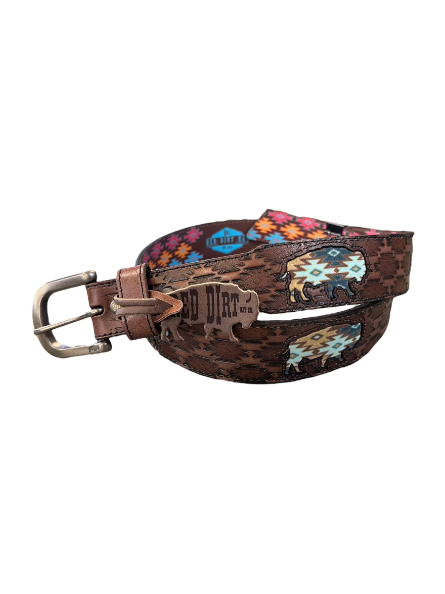 Red Dirt Hat Co. Men's Genuine w/Southwest Buffalo Inlay Leather