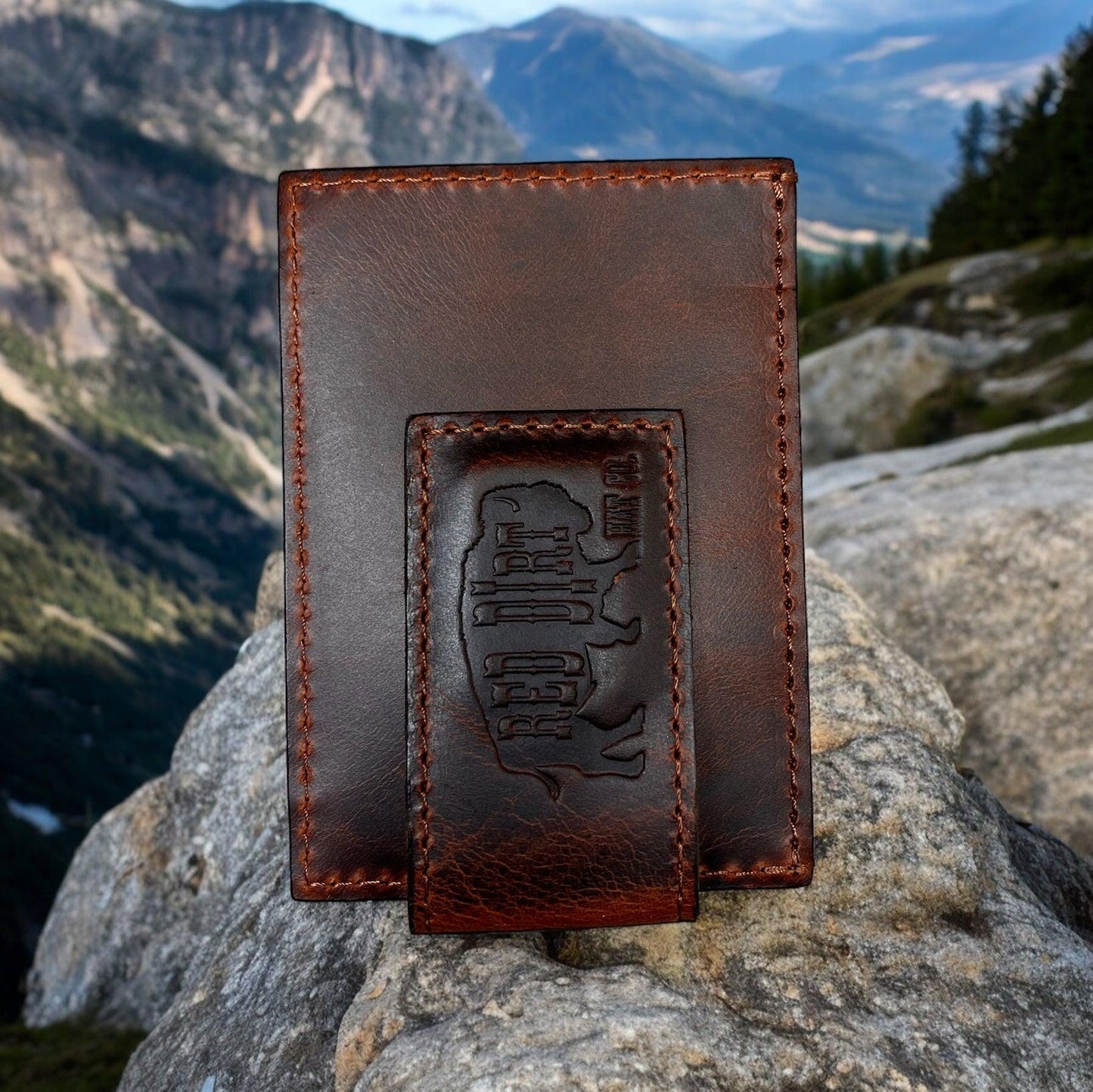 Red Dirt Hat Co. Chestnut Brown w/ Southwest Design Leather Money Clip Card Case 24068875M1