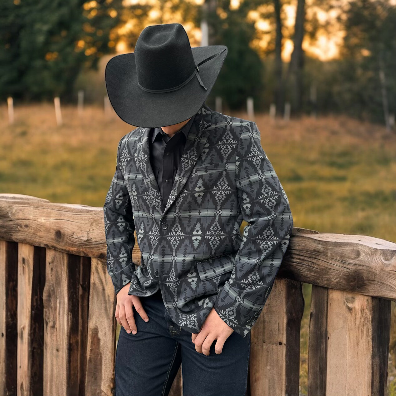 Rock Roll Cowboy Men s Black Aztec Western Sports Coat Blazer BM96C03632 42L