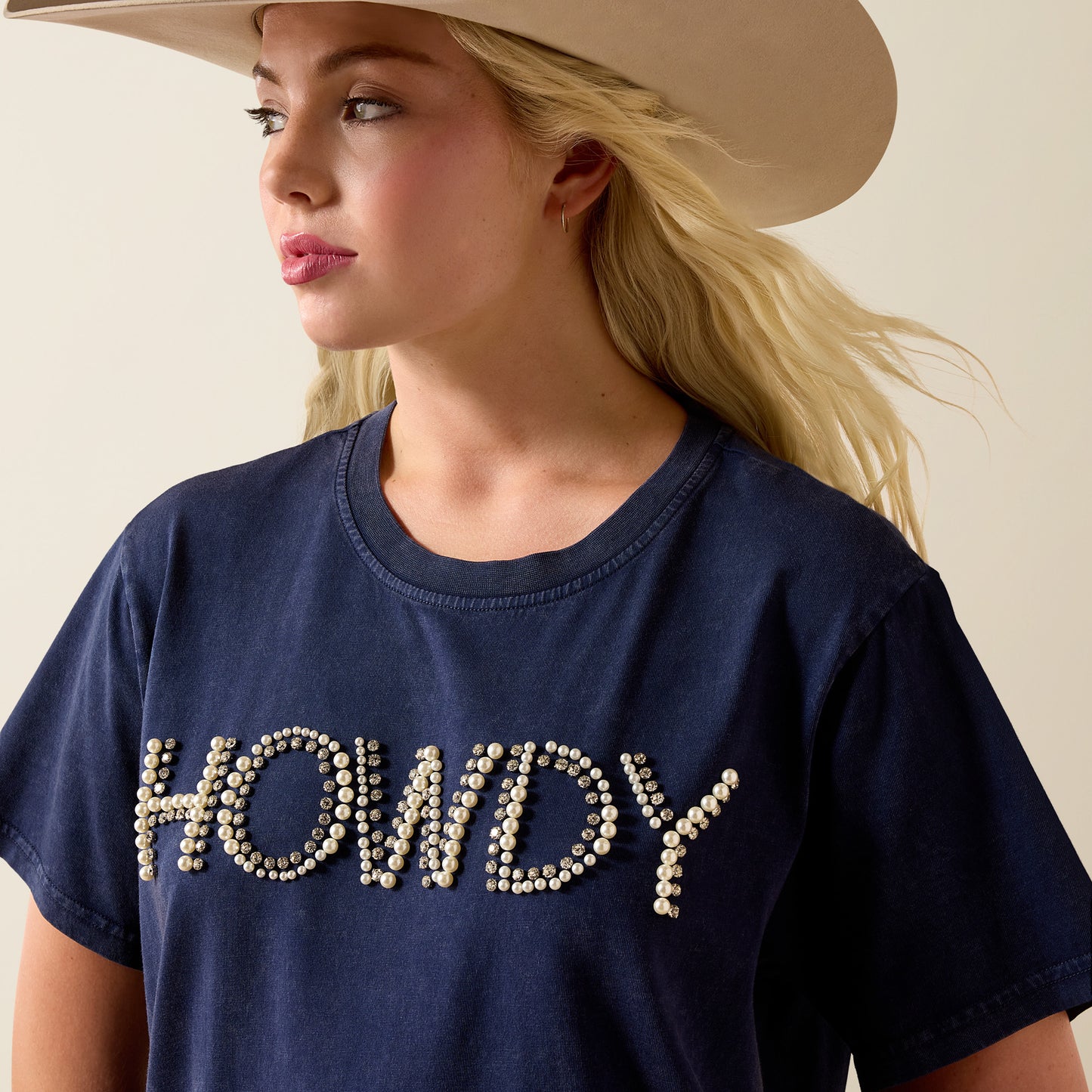 Ariat Women's Navy Eclipse 'Howdy' Pearl & Rhinestone Embellished Short Sleeve Tee Dress 10073543