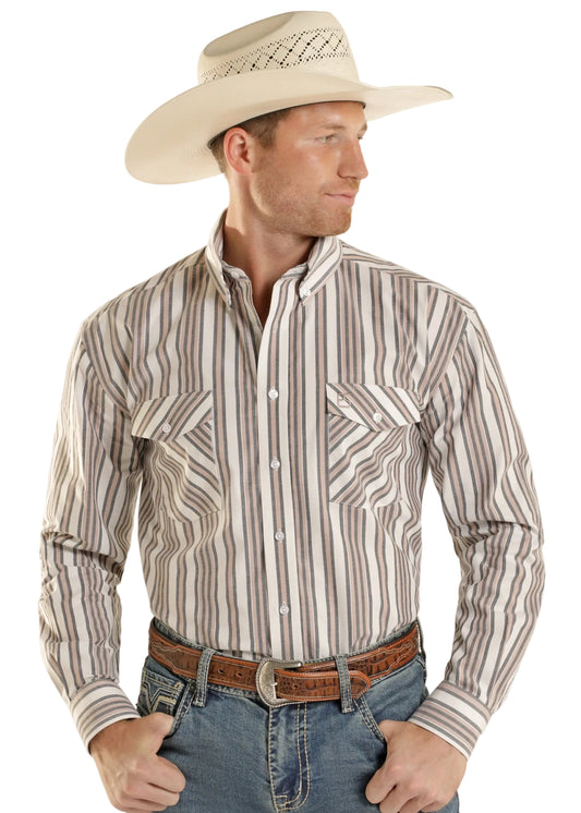 Panhandle Slim Men's White Stripe Button Long Sleeve Western Shirt SMB4S08956