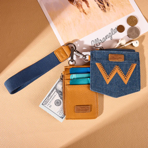 Wrangler Light Brown Embroidered Logo 'W' Denim Dual Pouch