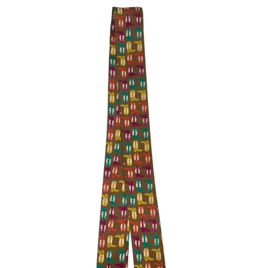 Brown with Cowboy Boots Print Silk Twilly Scarf TW002BRN