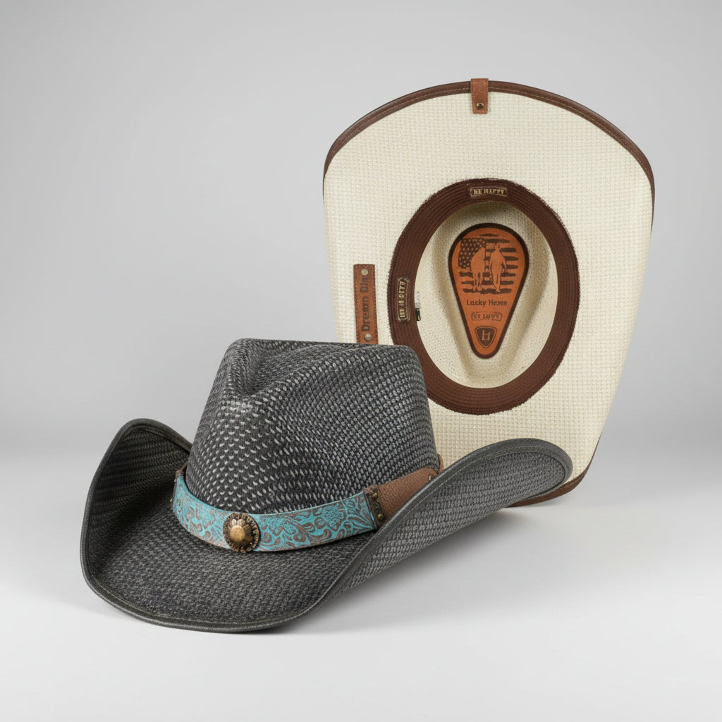 Lucky Horze Black & Off-White Midnight Rider Toyo Straw Western Hat8013-BO