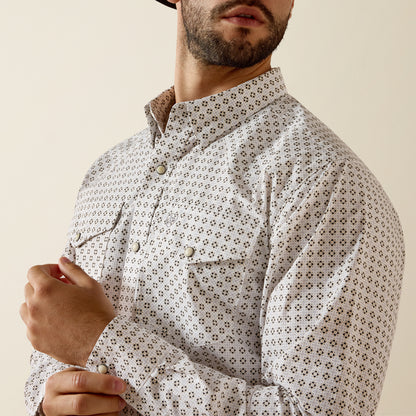 Ariat Men's Franz White Multi Geo Print Slim Fit Pearl Snap Long Sleeve Western Shirt 10073625