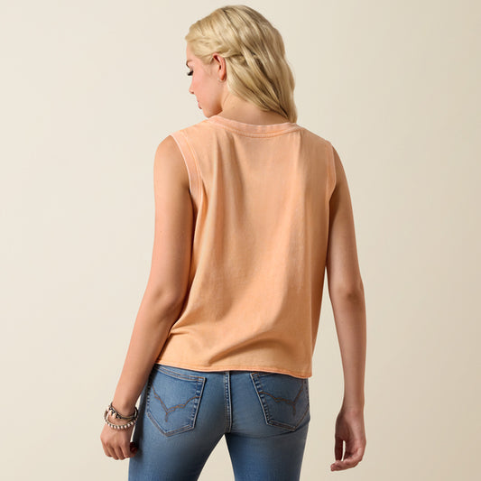 Ariat Women's Orange Chiffon Wild Roper 'Yeehaw' Graphic Print Sleeveless Tank Tee 10073515