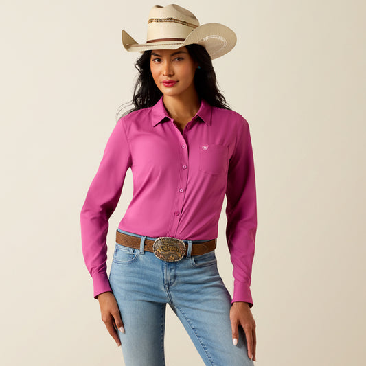 Ariat Women's Kirby Pro Solid Rose Sorbet Button Long Sleeve Western Shirt 10073654
