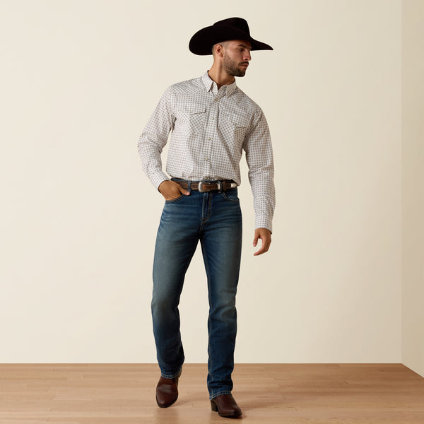 Ariat Men's Franz White Multi Geo Print Slim Fit Pearl Snap Long Sleeve Western Shirt 10073625