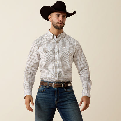 Ariat Men's Franz White Multi Geo Print Slim Fit Pearl Snap Long Sleeve Western Shirt 10073625