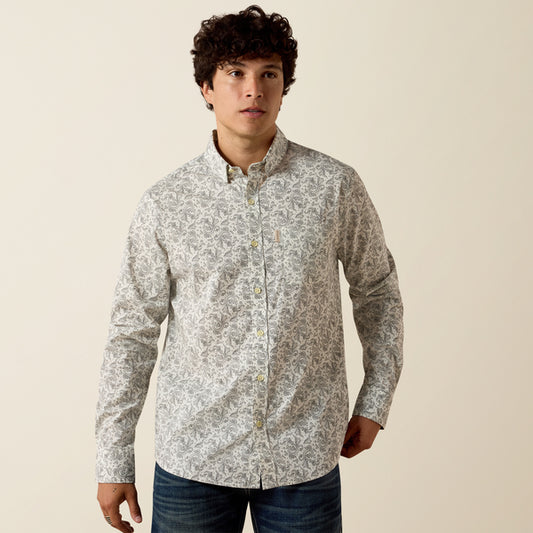 Ariat Men's Martin Grey Paisley Print Wrinkle Resistant Modern Fit Button Long Sleeve Western Shirt 10073642
